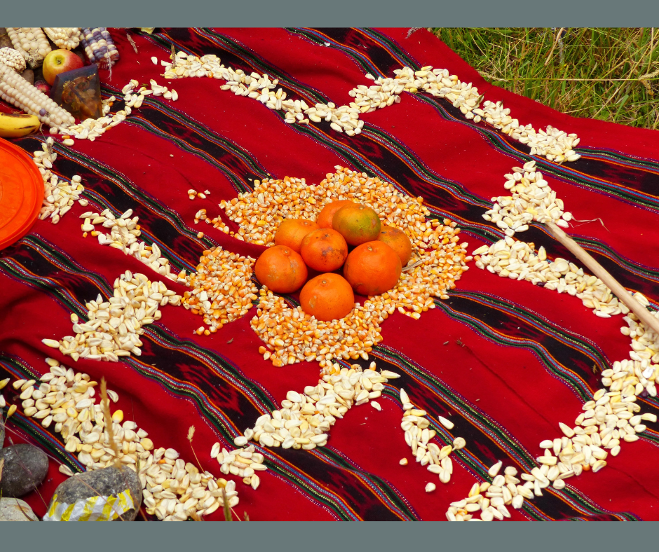 Andean Cross with fruit and corn